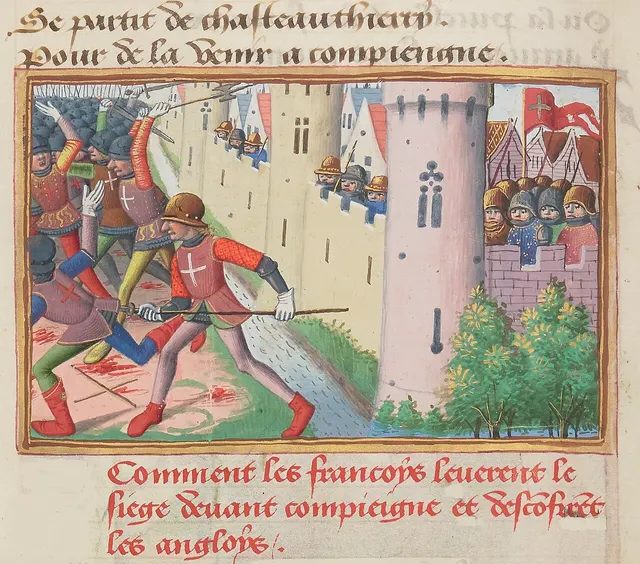 A 15th-century miniature of fighting outside the walls during the siege of Compiègne
