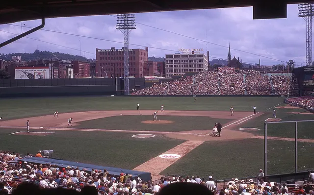 Crosley Field in Cincinnati, scene of the first major-league night game, pictured in 1969