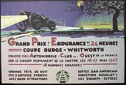 A poster for the first 24-hour endurance race at Le Mans, held on 26 and 27 May 1923