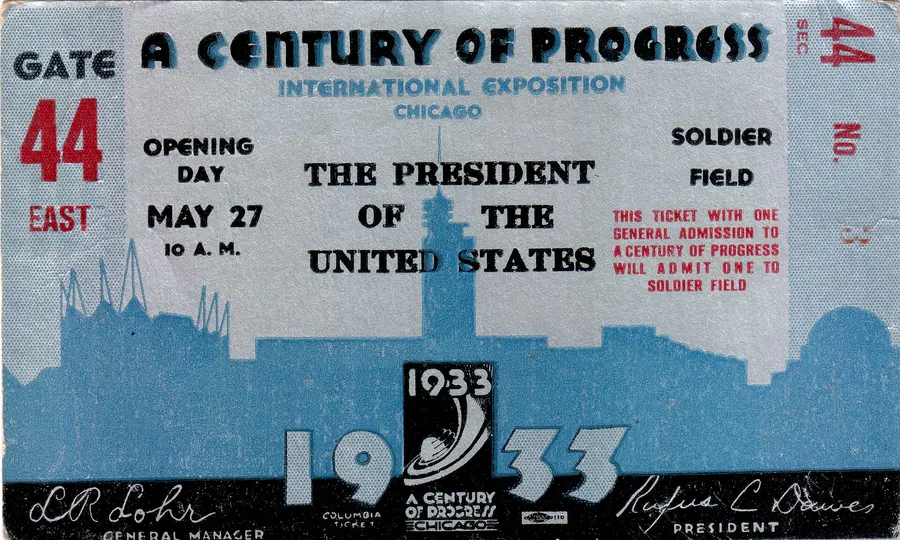 An opening-day ticket for the Century of Progress world's fair in Chicago, 1933