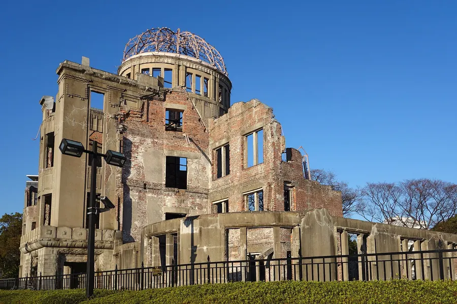 The ruined dome of the Hiroshima Peace Memorial, left standing after the atomic bombing of 1945