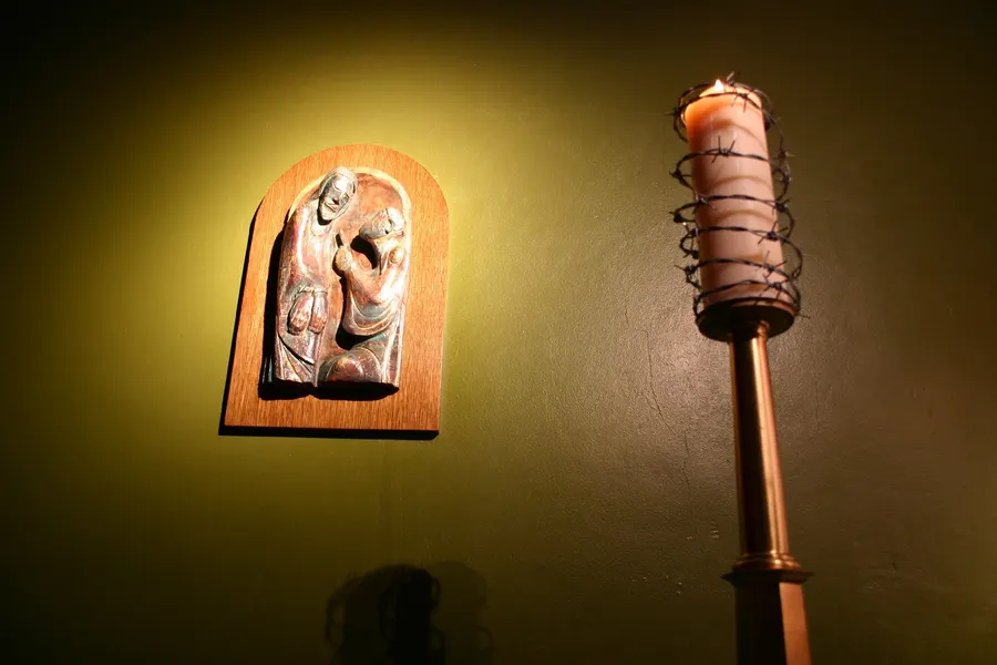 An Amnesty International candle, the movement's symbol, at Liverpool Cathedral