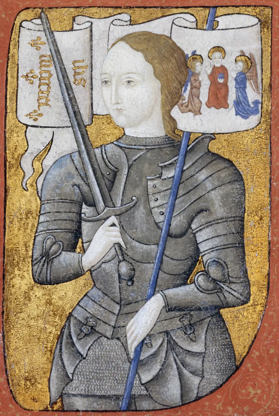 Joan of Arc in a decorated initial, a miniature probably made in the late 19th century, now in the French National Archives