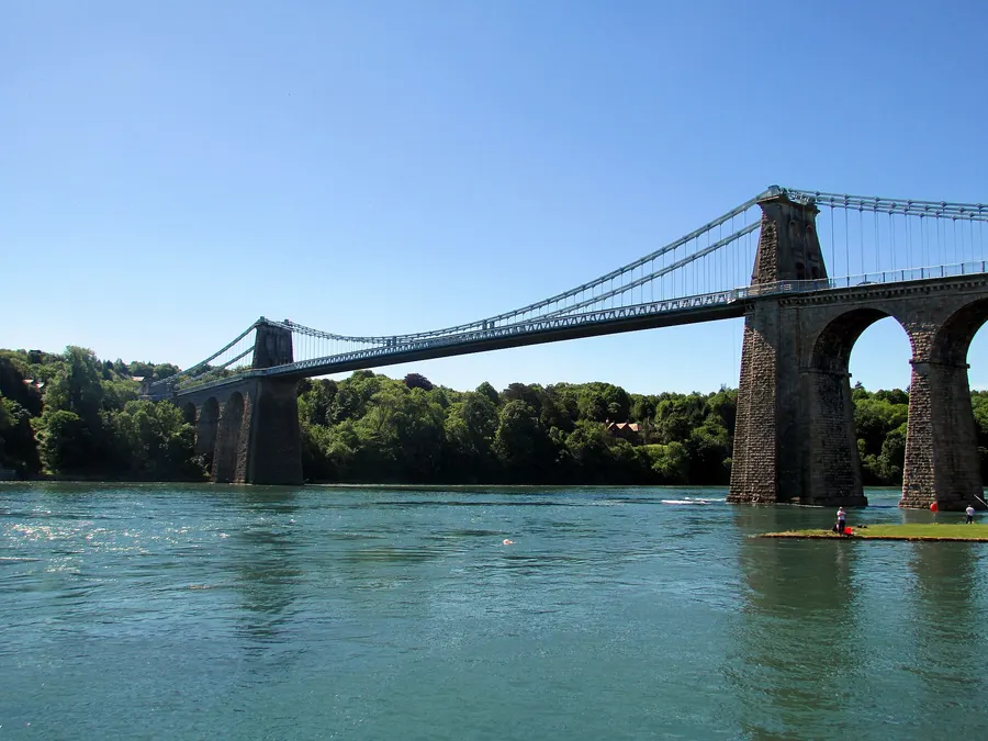 Thomas Telford's Menai Suspension Bridge between mainland Wales and Anglesey.