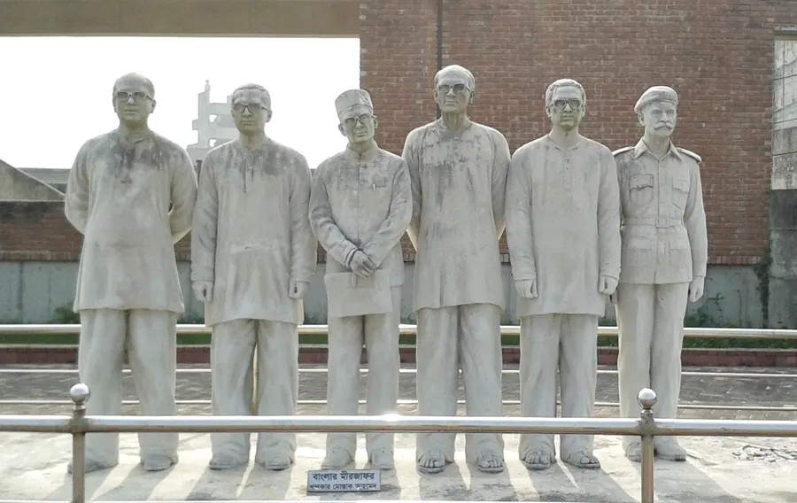 Sculptures of the provisional government of Bangladesh at the Mujibnagar memorial complex.