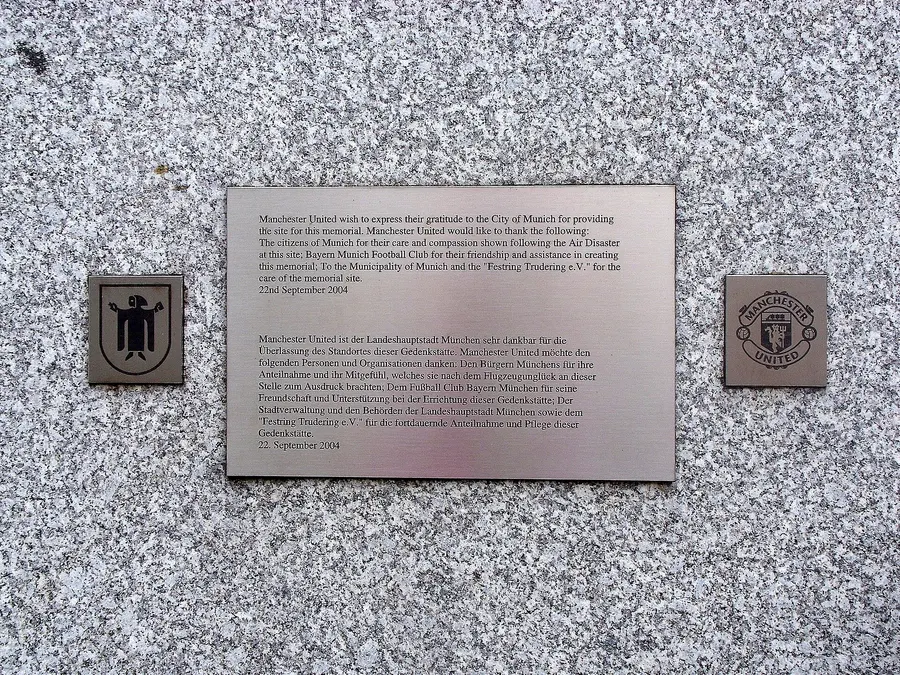 The inscription on the memorial stone near the site of the crash in Munich.