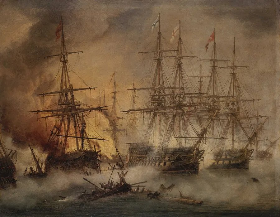 The Battle of Navarino, 20 October 1827, in a painting after George Philip Reinagle.