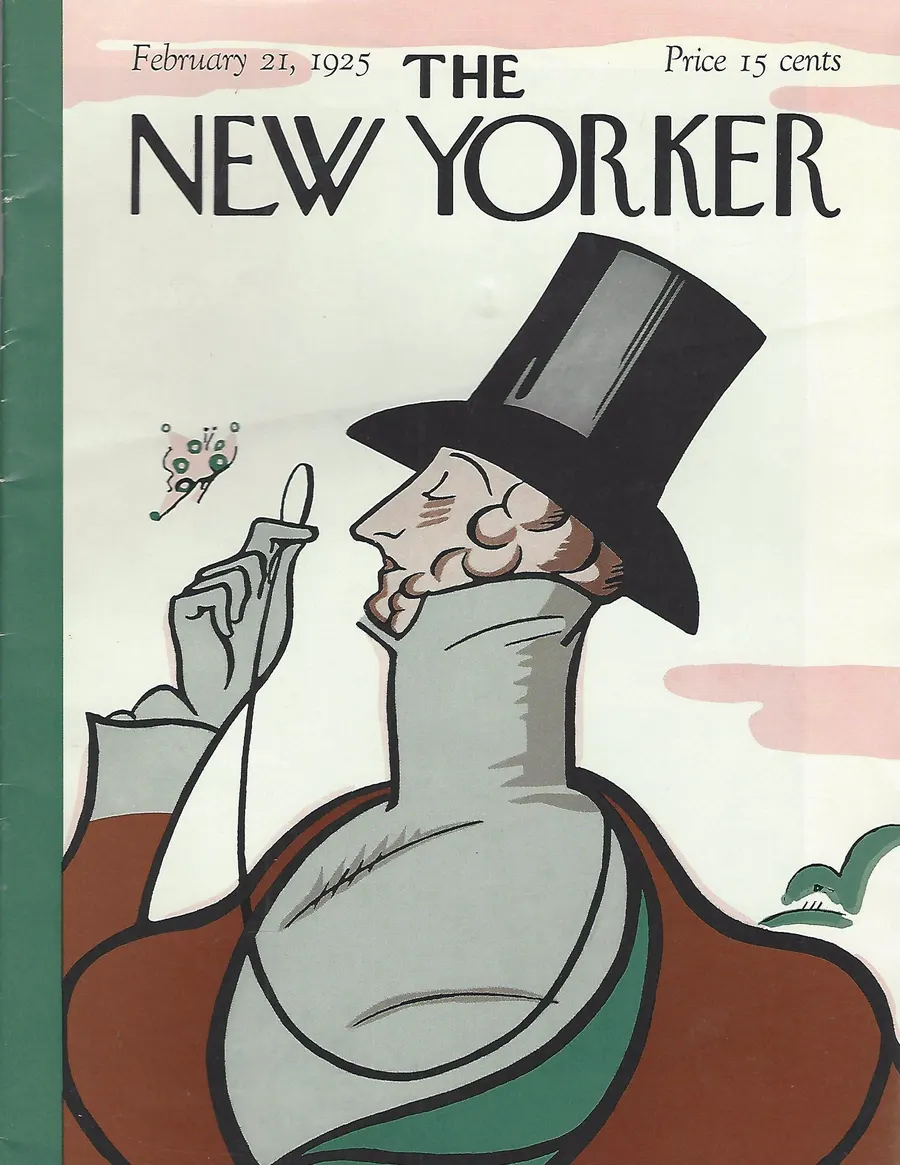 The cover of the first issue, dated 21 February 1925: Rea Irvin's dandy, later named Eustace Tilley.