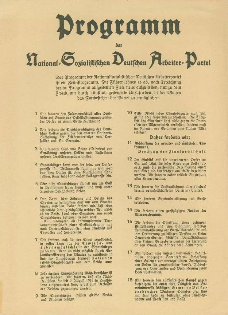 The first page of the printed 25-point programme, 1920.
