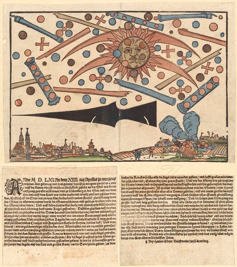 Hans Glaser's broadsheet describing the sky over Nuremberg on 14 April 1561.