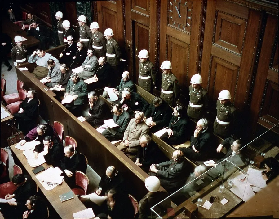 The defendants in the dock at the International Military Tribunal, Nuremberg.