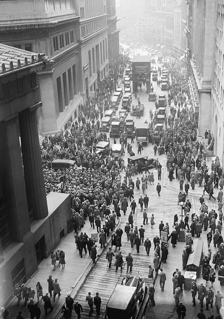 The crowd outside the New York Stock Exchange during the crash of 1929.