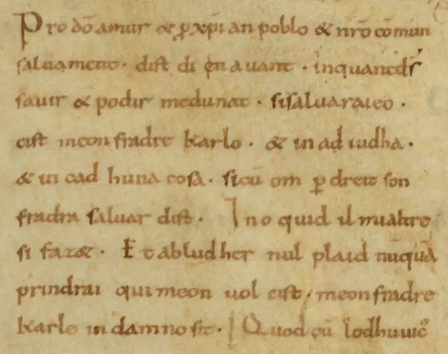 Louis the German's oath in early Romance, from a copy of Nithard's history (Bibliothèque nationale de France).