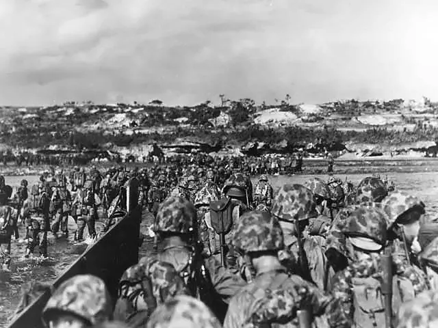 US Marines come ashore on Okinawa, 1945.