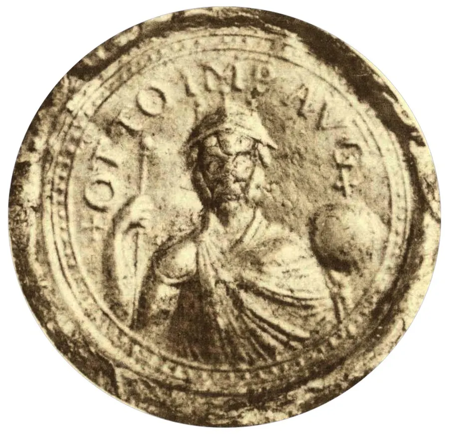 The seal of Otto I as emperor, inscribed OTTO IMP AUG, from a 1913 catalogue of German imperial seals.