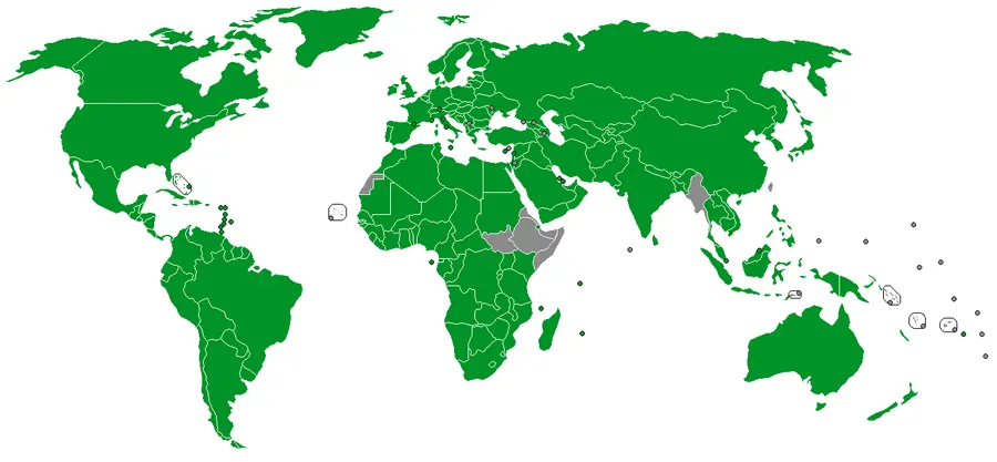 A map of the Paris Convention's member states in 2012.