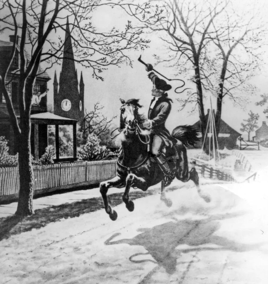 The midnight ride of Paul Revere in an illustration from the US Office of War Information.