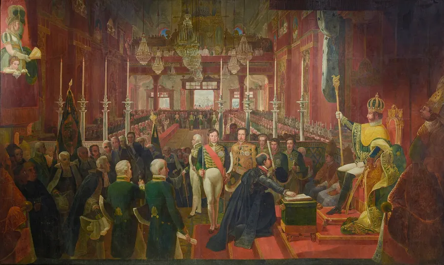 The coronation of Pedro I, painted by Jean-Baptiste Debret in 1828.