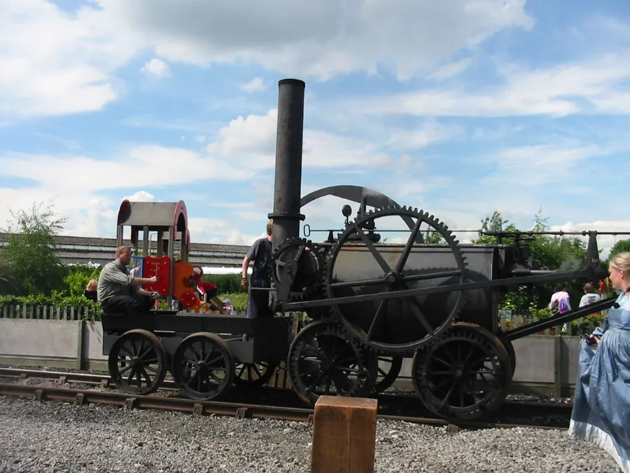 A working replica of Trevithick's Penydarren locomotive at the National Railway Museum, York, in 2004.