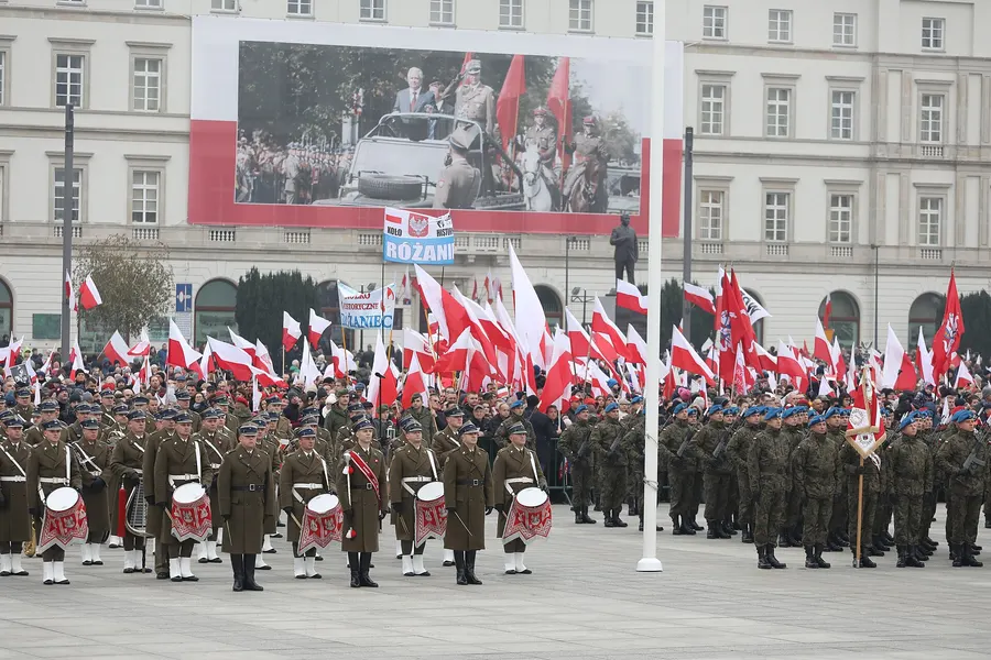 Soldiers on Piłsudski Square in Warsaw for the centenary of independence, 2018.