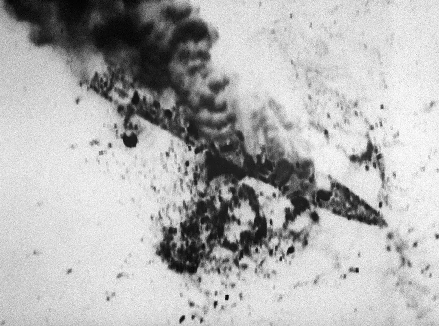 The Iranian frigate Sahand burning after attacks by US Navy aircraft on 18 April 1988.