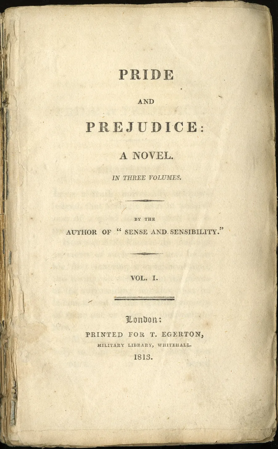 The title page of the first edition of Pride and Prejudice, 1813, 'by the author of Sense and Sensibility'.
