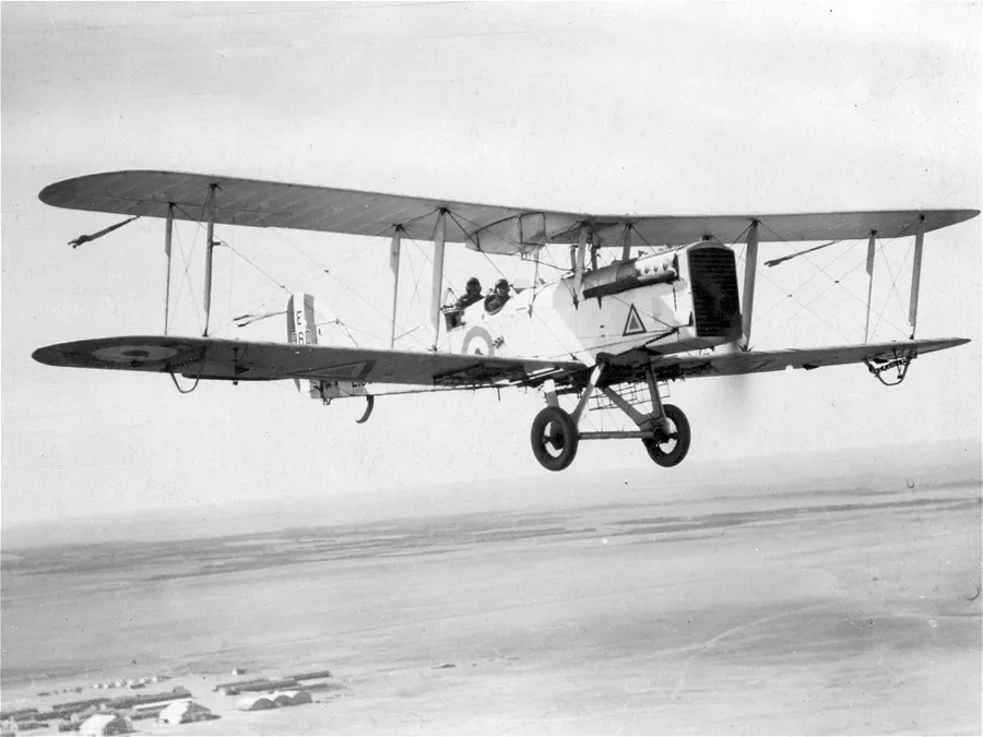 An Airco DH.9A bomber in flight; the type joined the RAF in 1918.