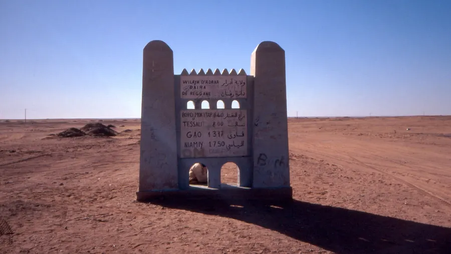 The start of the Tanezrouft road south of Reggane in the Algerian Sahara, the area of the first French tests, photographed in 1990.