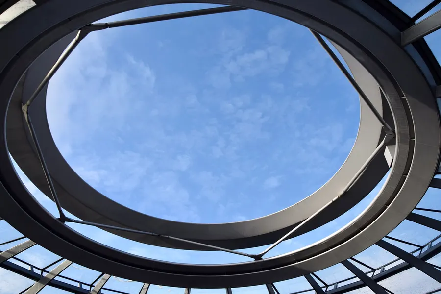 Looking up through Norman Foster's glass dome on the Reichstag in Berlin.