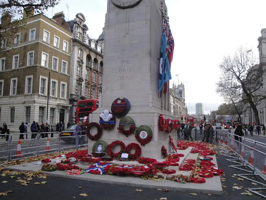 Poppy wreaths at the Cenotaph in London, November 2011.