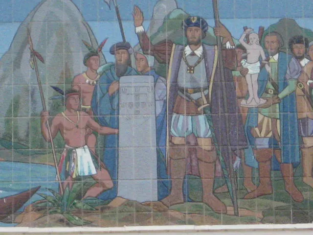 The founding of Rio de Janeiro shown in a tiled mural.