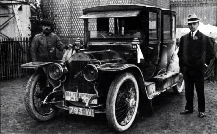 Henri Rougier and his mechanic with the 25-horsepower Turcat-Méry before the first Monte Carlo Rally.