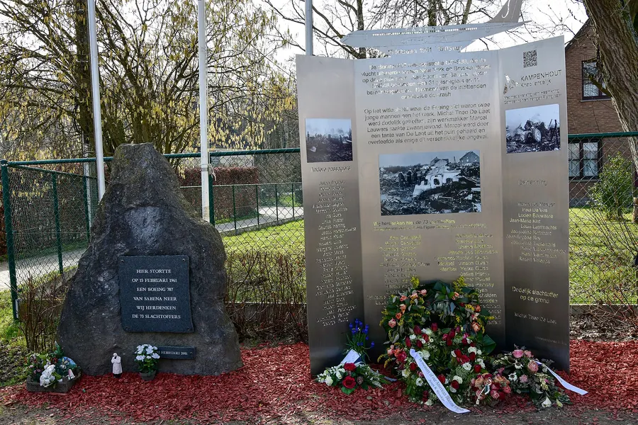 The memorial to the victims of Sabena Flight 548 at Berg, Kampenhout, Belgium, in March 2021.