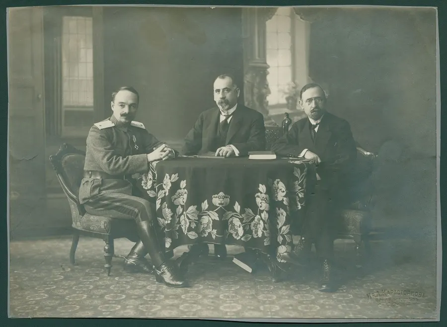 Andrey Lyapchev, Ivan Lukov and Simeon Radev, Bulgaria's negotiators, in 1918.