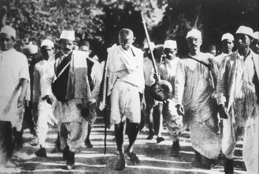 Gandhi and his companions during the Salt March, March 1930.