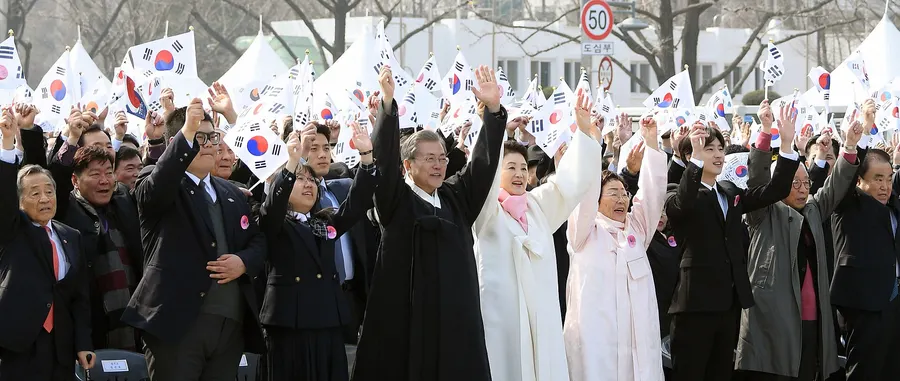 The centenary ceremony for the March First Movement in Gwanghwamun Square, Seoul, 1 March 2019.