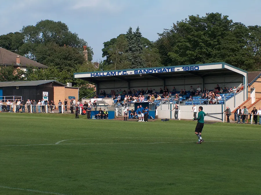 The main stand at Sandygate, Hallam FC's ground in Sheffield.