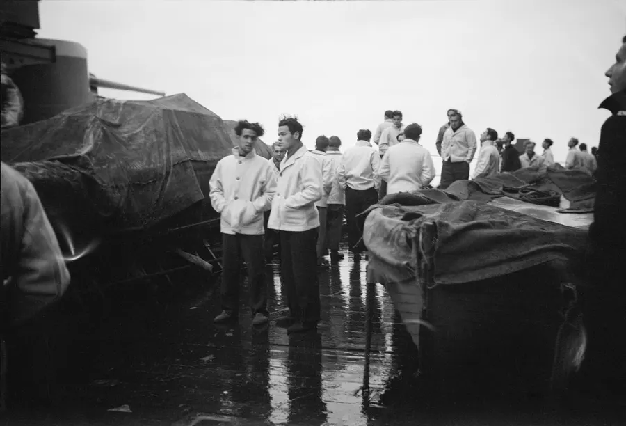 Survivors of the Scharnhorst under guard on the deck of HMS Duke of York at Scapa Flow after the battle.