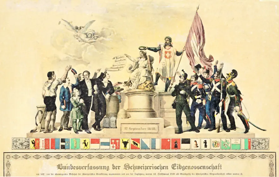 A commemorative print marking the entry into force of the Swiss federal constitution on 12 September 1848
