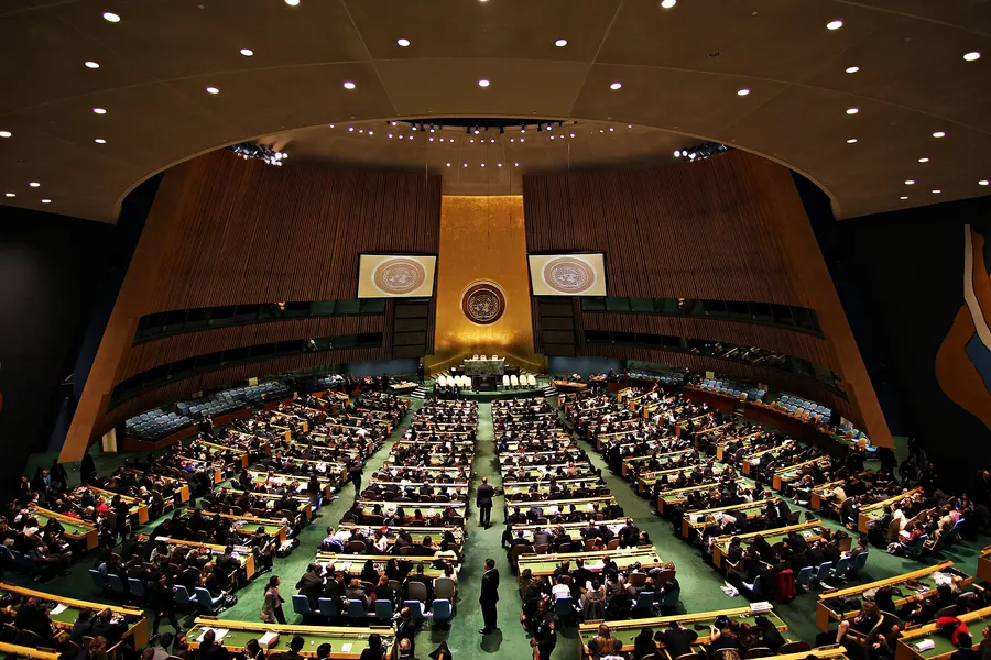 The General Assembly Hall at the United Nations headquarters in New York