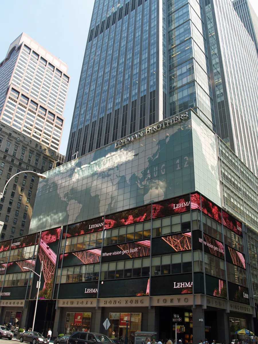 The Manhattan headquarters of Lehman Brothers before the firm's bankruptcy in 2008