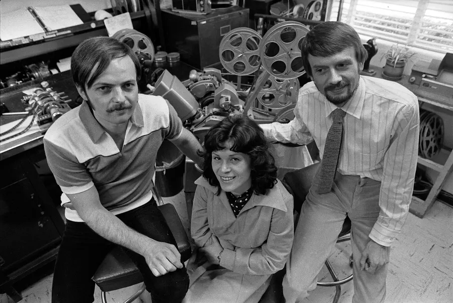 Three of those who escaped by balloon, from left Günter Wetzel, Doris Strelzyk and Peter Strelzyk, photographed when a film of their story was being made