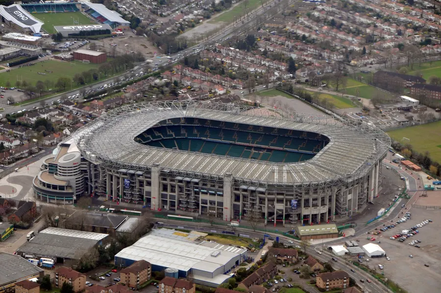 An aerial view of Twickenham Stadium in south-west London, the home of English rugby union