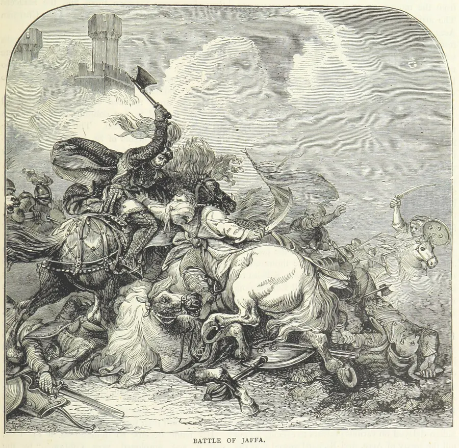 Richard I of England at the Battle of Jaffa, an engraving from a book by James Grant published in 1873