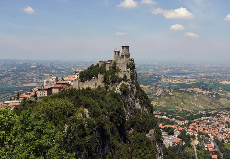 Mount Titano in San Marino, with the towers of the republic along its ridge