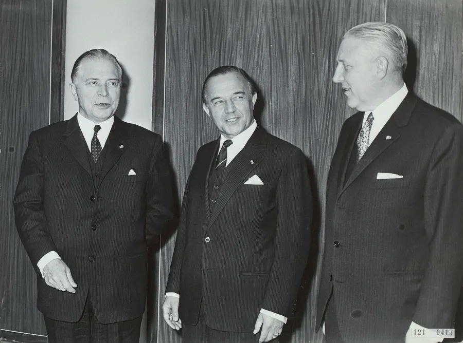 The prime ministers of Luxembourg, the Netherlands and Belgium at a Benelux conference in The Hague in April 1969