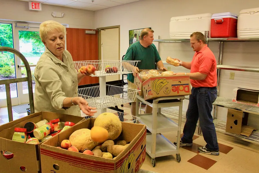 Volunteers at a food bank at Lee University in Cleveland, Tennessee