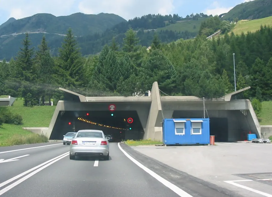 The southern entrance of the Gotthard road tunnel at Airolo