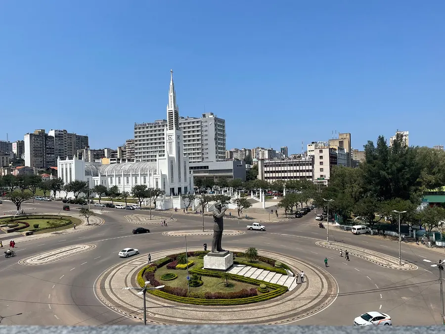 Independence Square in Maputo, with the statue of Samora Machel and the Cathedral of Our Lady of the Immaculate Conception