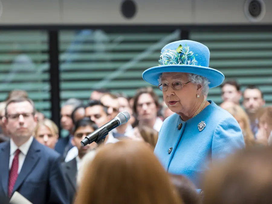 Queen Elizabeth II giving a speech at the Home Office headquarters in London in 2015